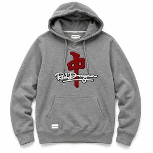 Y2K Red Dragon Chenille Logo Hoodie Gray Pullover Skate Men's Medium